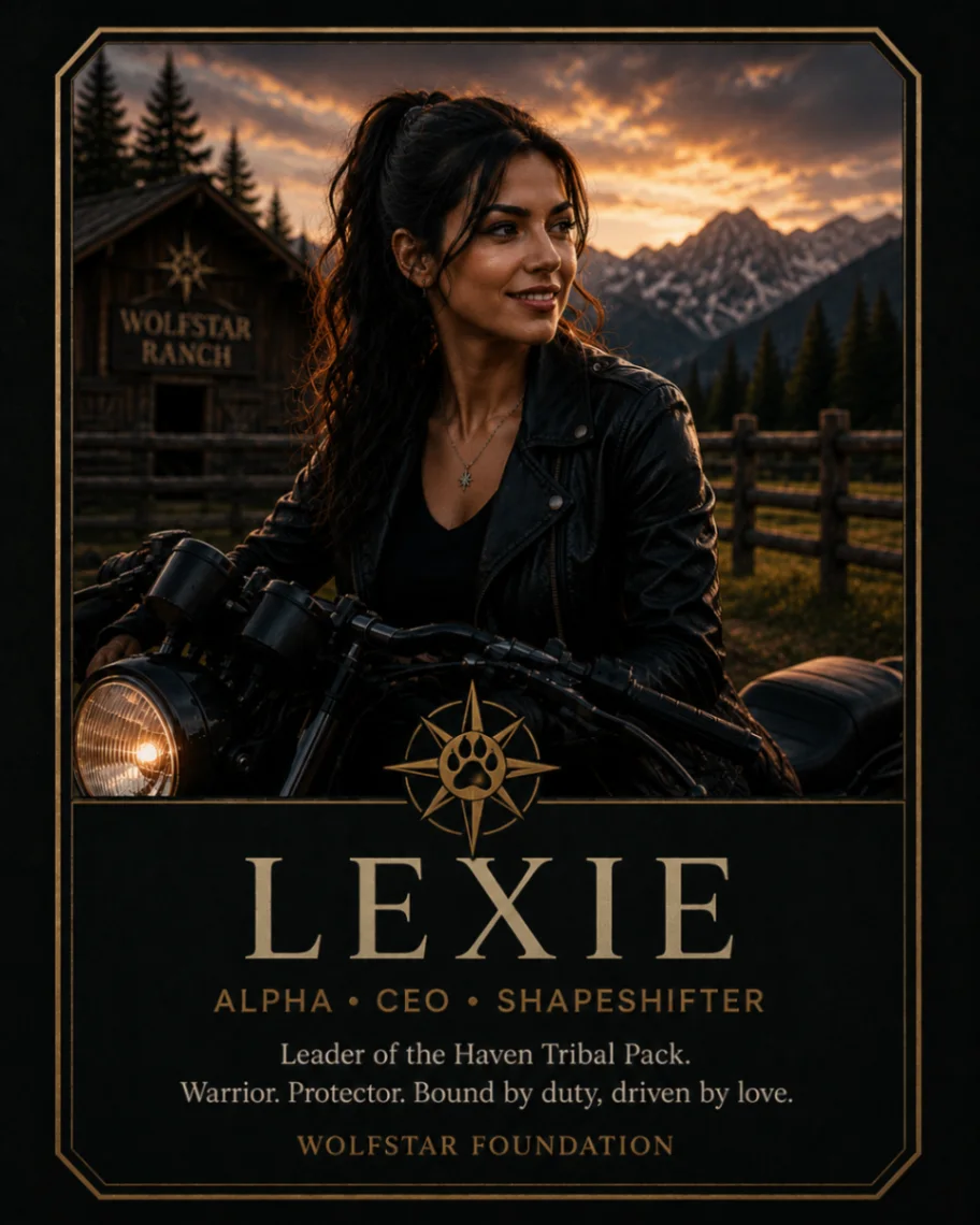 Portrait of Lexie with Wolfstar Ranch and mountains behind her